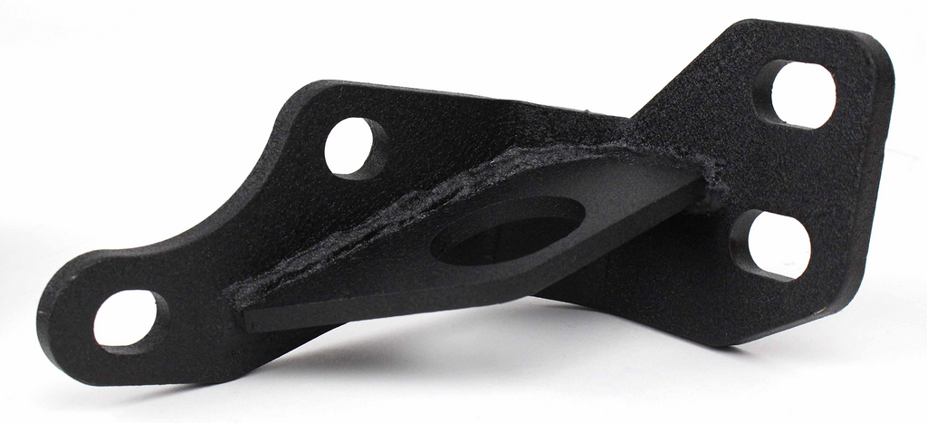 Fishbone Offroad's black-textured bumper to frame tie-in bracket, designed for reinforcing the mounting of Jeep Wrangler rear bumpers.