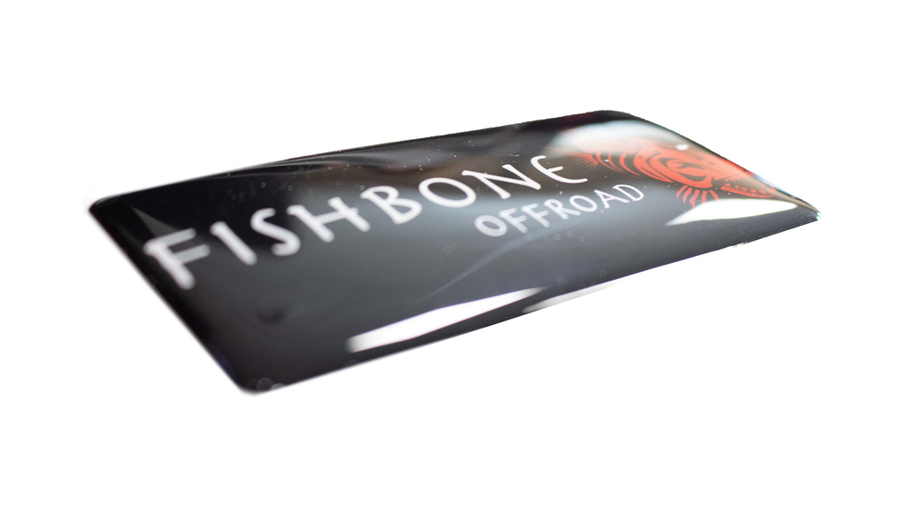 A 4x2 inch Fishbone Jeep Decal made of weatherproof Mylar, perfect for showing off your Jeep's unique style