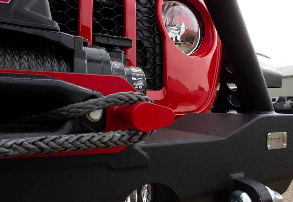 Fishbone Offroad Mako Front Bumper, tailored for Jeep Wrangler JL and Gladiator JT, combining robust protection with sleek design and functionality.