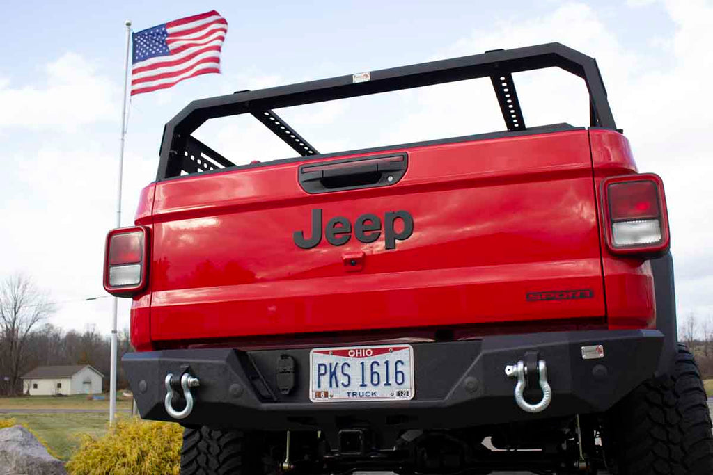 Fishbone Offroad Rear Bumper, showcasing robust design and functionality, tailored for Jeep Gladiator JT.