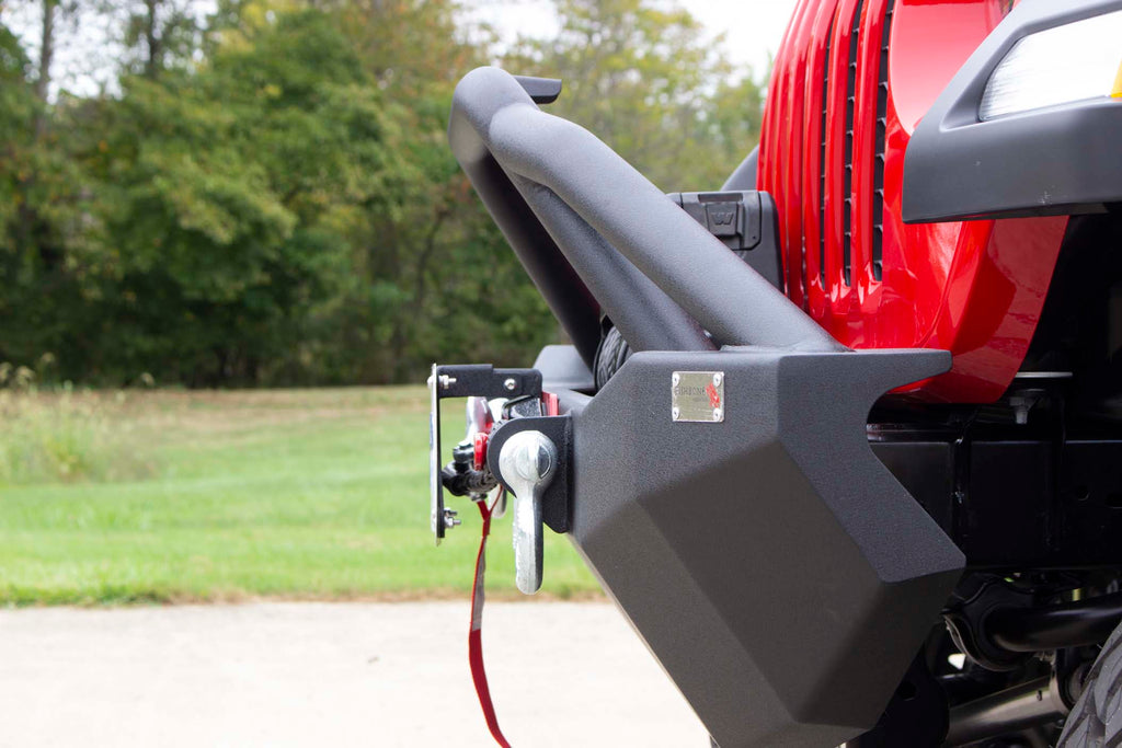 Fishbone Offroad black powder-coated fairlead license plate mount