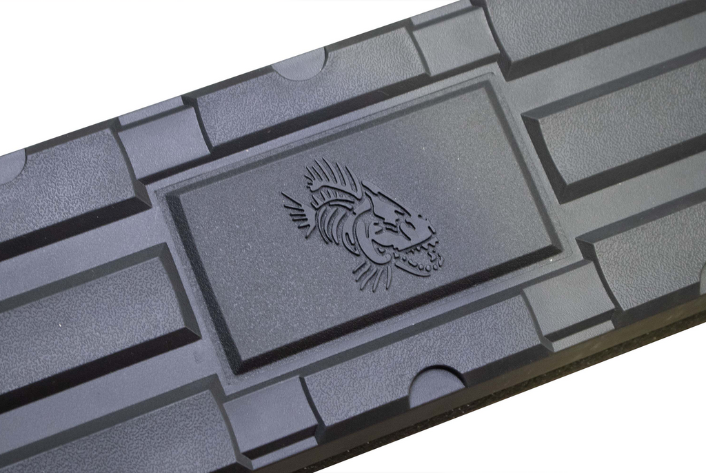 Luxurious 5-inch oval side steps in a commanding black, precision-crafted for Dodge Ram and Ram 1500, 2500, 3500 Crew Cab, accentuated by the iconic Fishbone grip step pad.