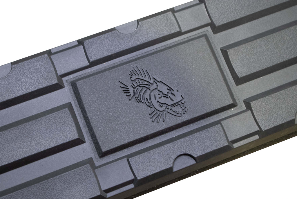closeup of fishbone logo 5-inch oval side step traction pad