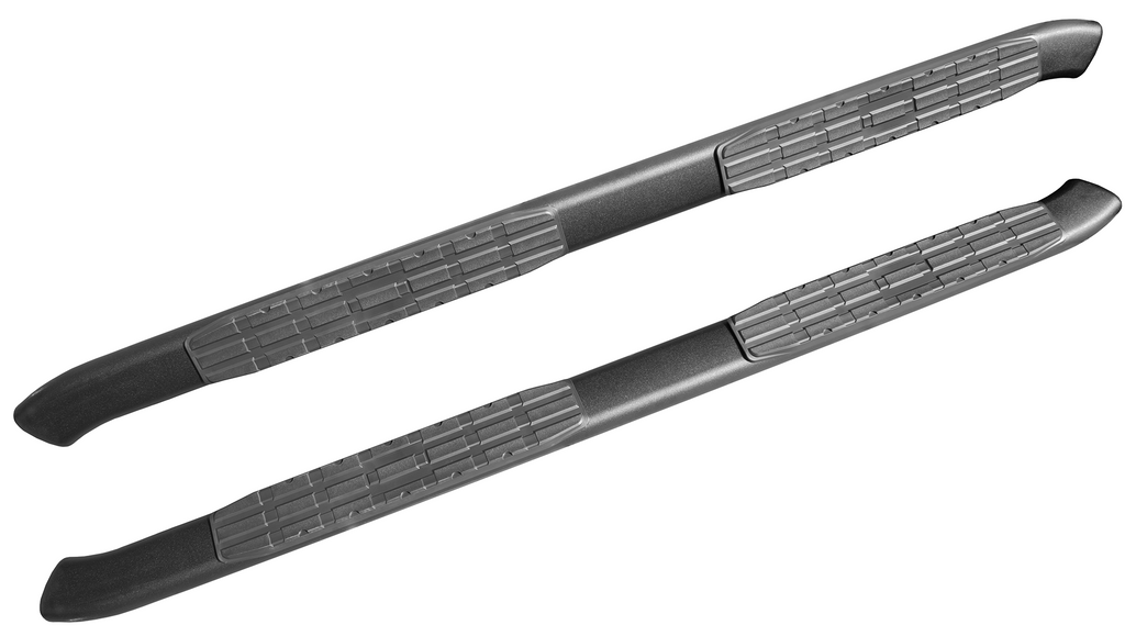 Refined 5-inch oval side steps with a robust black textured finish ...