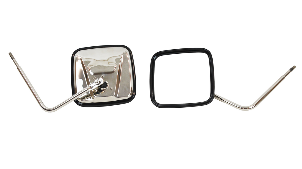 Image of polished stainless steel Kentrol Outback Mirrors for Jeep CJ, YJ, TJ, JK, JL, and JT models