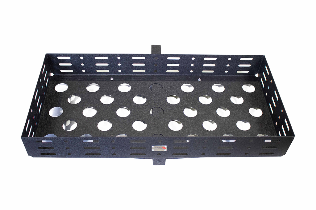 Top view of the Fishbone Offroad Cargo Basket, emphasizing its spacious design and secure mounting slots.