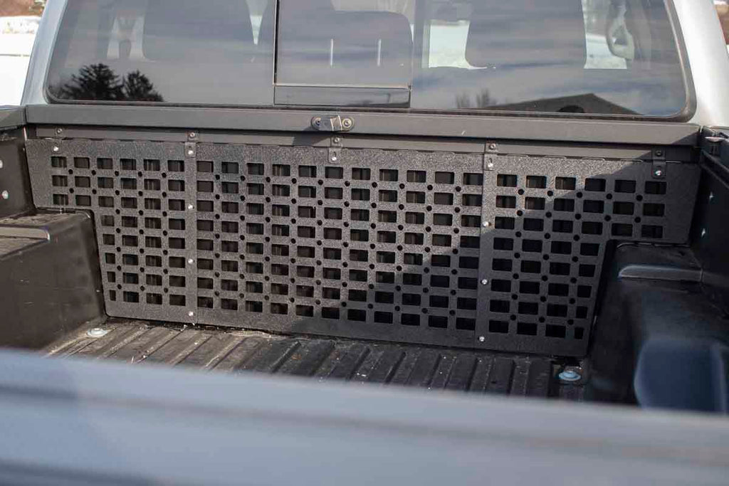 Installed Black Front Bed Wall Molle Panel - 5' Bed Fits 2016+ Toyota Tacoma - Short 5' Bed 