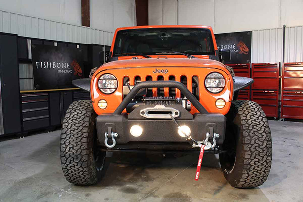 Fishbone Front Stubby Winch Bumper with Tube Guard Fits 2007 to 2018 JK Wrangler, Rubicon and Unlimited