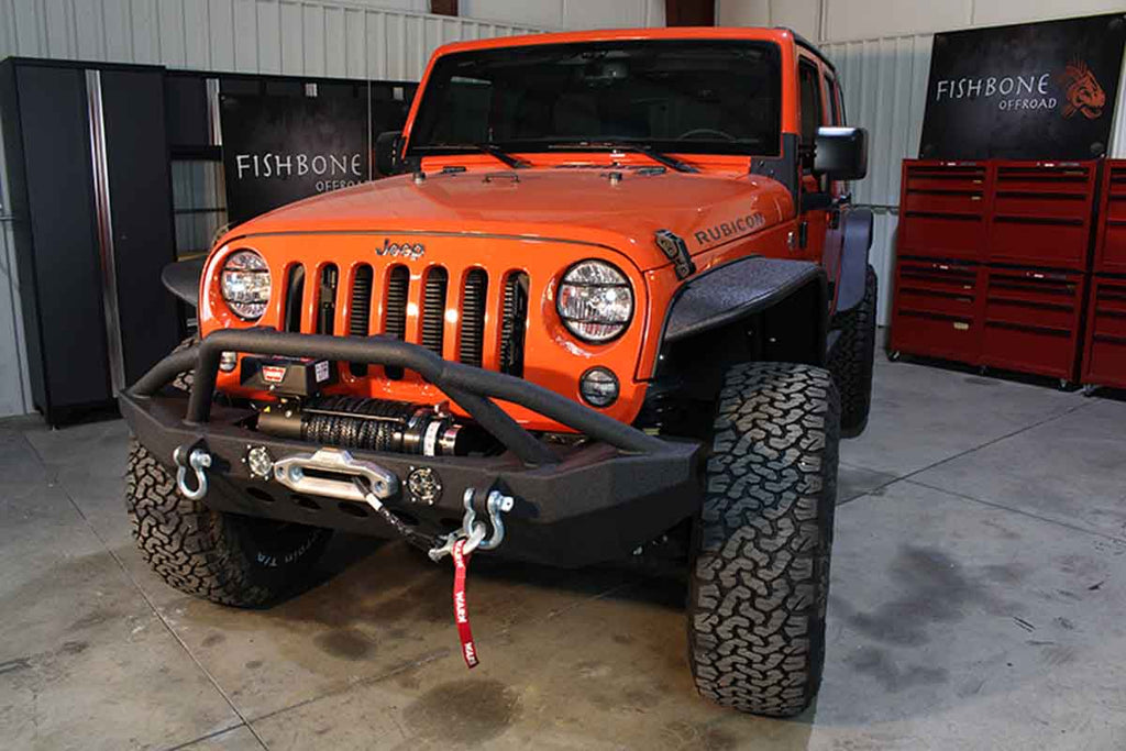 Fishbone Front Full Width Winch Bumper with LED's Fits 2007 to 2018 JK Wrangler, Rubicon and Unlimited