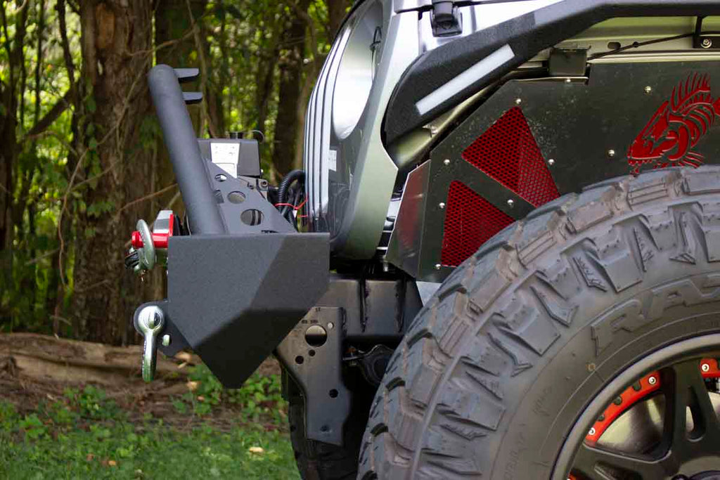 Fishbone Offroad Mako Front Bumper, tailored for Jeep Wrangler JL and Gladiator JT, combining robust protection with sleek design and functionality.