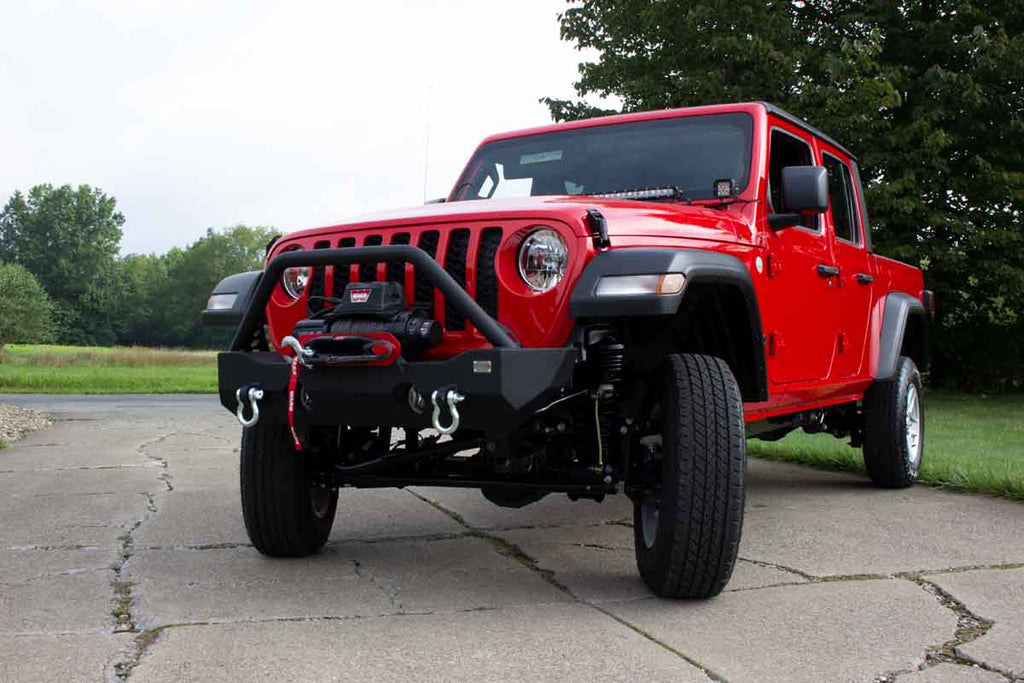 Fishbone Offroad Mako Front Bumper, tailored for Jeep Wrangler JL and Gladiator JT, combining robust protection with sleek design and functionality.