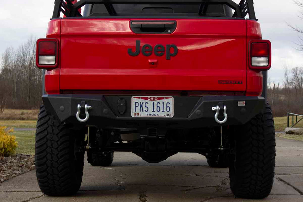 Fishbone Offroad Rear Bumper, showcasing robust design and functionality, tailored for Jeep Gladiator JT.