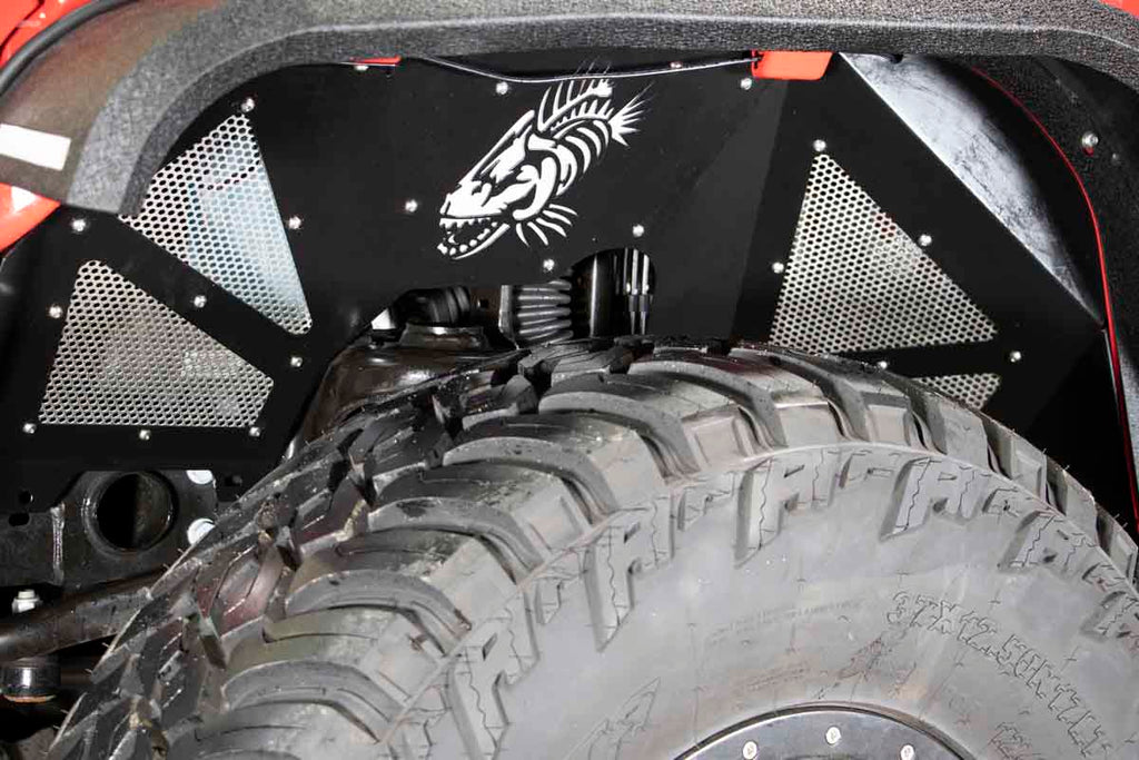 Fishbone Front JL Black Aluminum Inner Fenders - Legacy Model Fits 2018 to Current JL Wrangler, Rubicon and Unlimited, 2020 to Current JT Gladiator