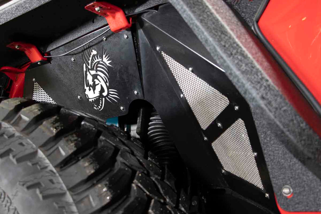 Fishbone Front JL Black Aluminum Inner Fenders - Legacy Model Fits 2018 to Current JL Wrangler, Rubicon and Unlimited, 2020 to Current JT Gladiator