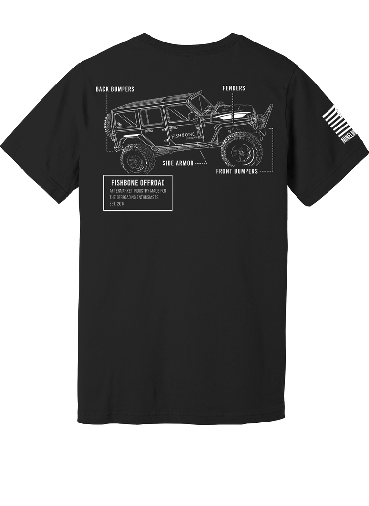 Fishbone Offroad Schematic T-Shirt - Unisex - Black (Back)